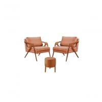 Conj. 2 Mona Com 1 Puff Madeira Maciça Linho Cor:terracota - 1