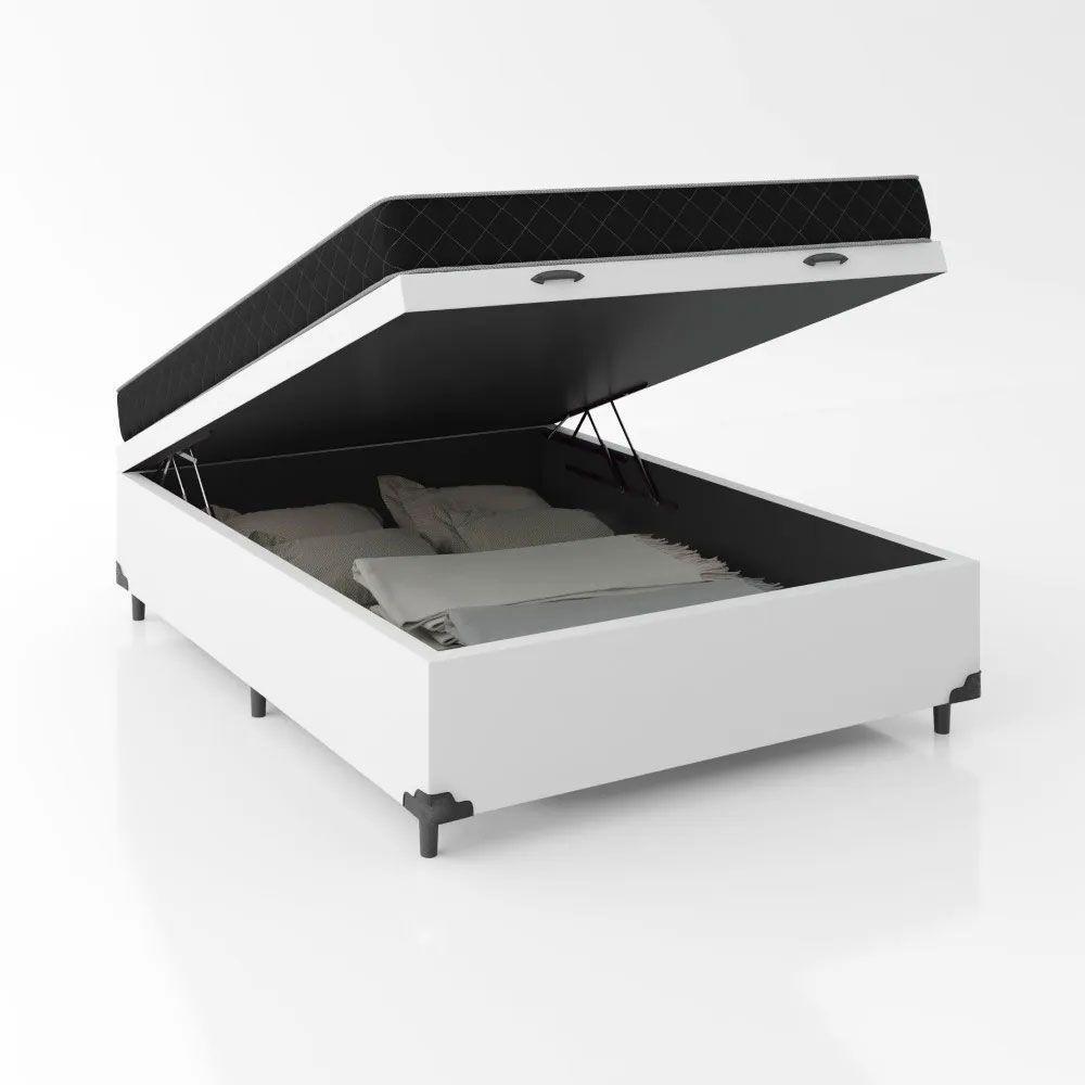 Cama Box Baú Viúva 128 Tecido Sintético Branco Com Colchão Espuma D20 - Tampo Preto Bello Box 12cm - 2