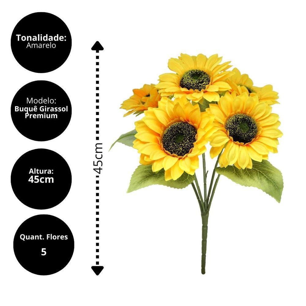 Buquê Girassol 45cm 5 Flores Artificial Premium - Mc Flores - 3