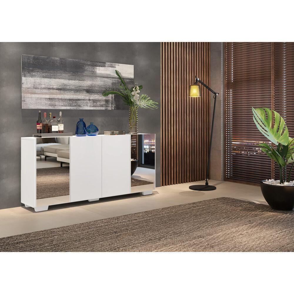 Aparador Buffet 4 Portas Com Espelho E Pés Quadrados Vegas V3563 Branco Branco - 2