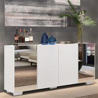 Aparador Buffet 4 Portas Com Espelho E Pés Quadrados Vegas V3563 Branco Branco - 7