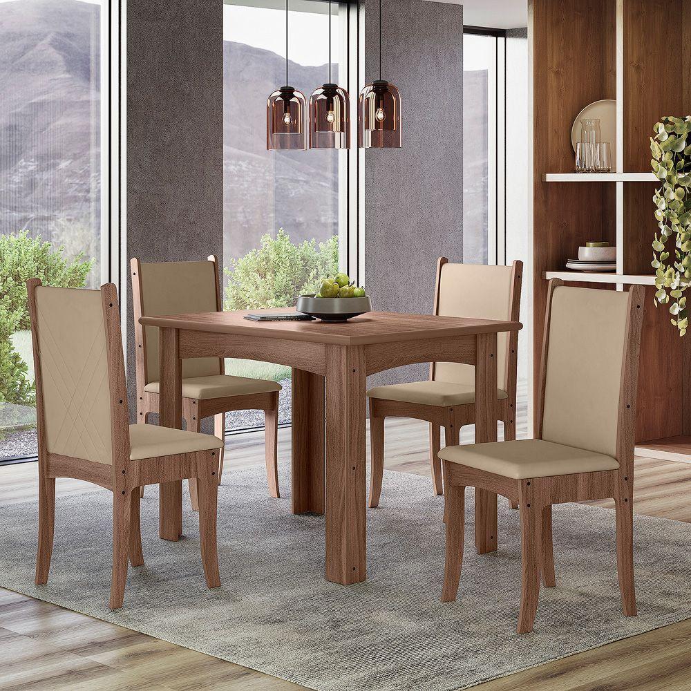 Conjunto Giovana Mesa 1,10 Com 04 Cadeiras Amendoa 02a - 2