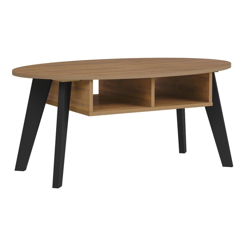 Mesa De Centro Retrô Com Nichos Multimóveis Cr45141 Pinho/Preta Pinho/Preto - 4