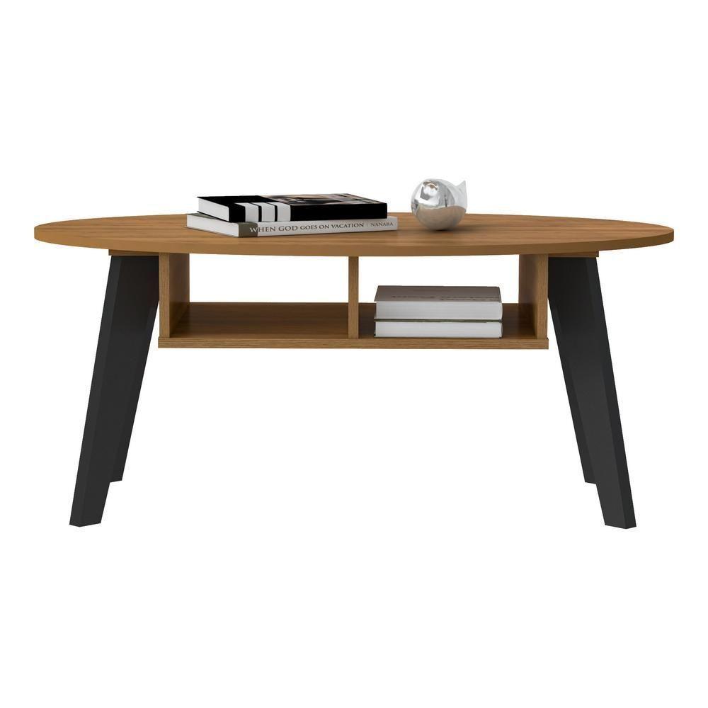 Mesa De Centro Retrô Com Nichos Multimóveis Cr45141 Pinho/Preta Pinho/Preto - 6