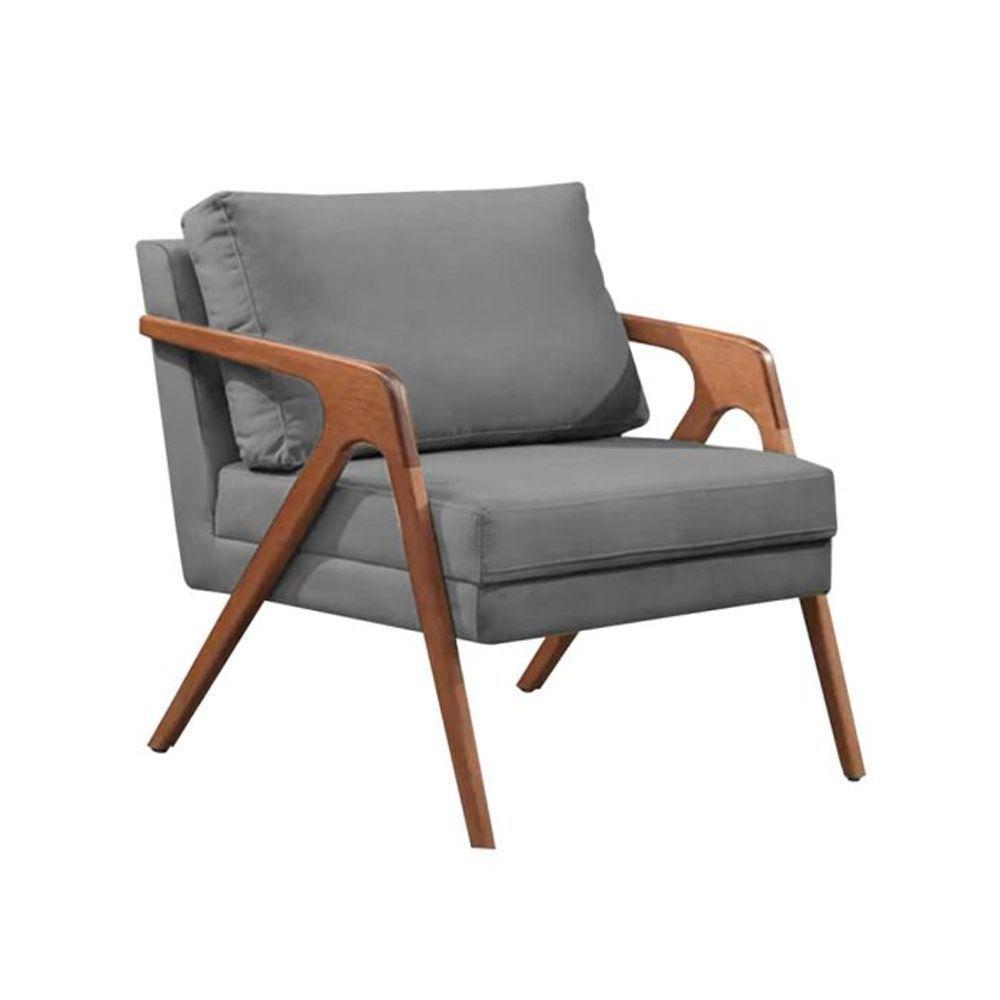 Conj. 2 Mona Com 1 Puff Madeira Maciça Linho Cor:cinza Escuro - 2