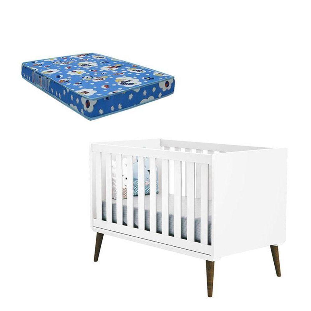 Berço Americano Theo Branco Acetinado Com Pés Amadeirados E Colchão - Reller - 1