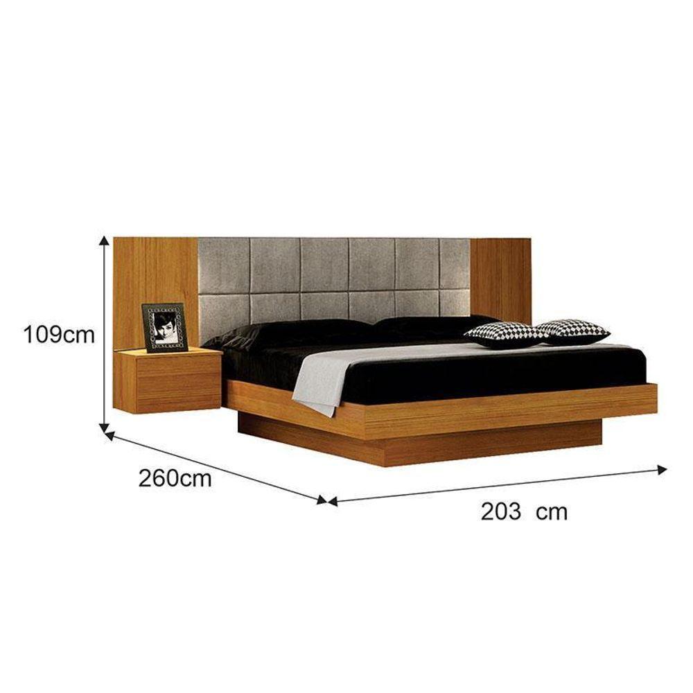 Cama De Casal Braga Queen Size Com Criado E Cabeceira Cinamomo Joli Palha ? Leifer Móveis - 2