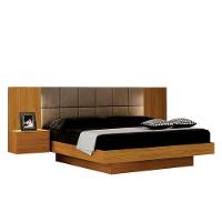 Cama De Casal Braga Queen Size Com Criado E Cabeceira Cinamomo Joli Camurça ? Leifer Móveis - 1