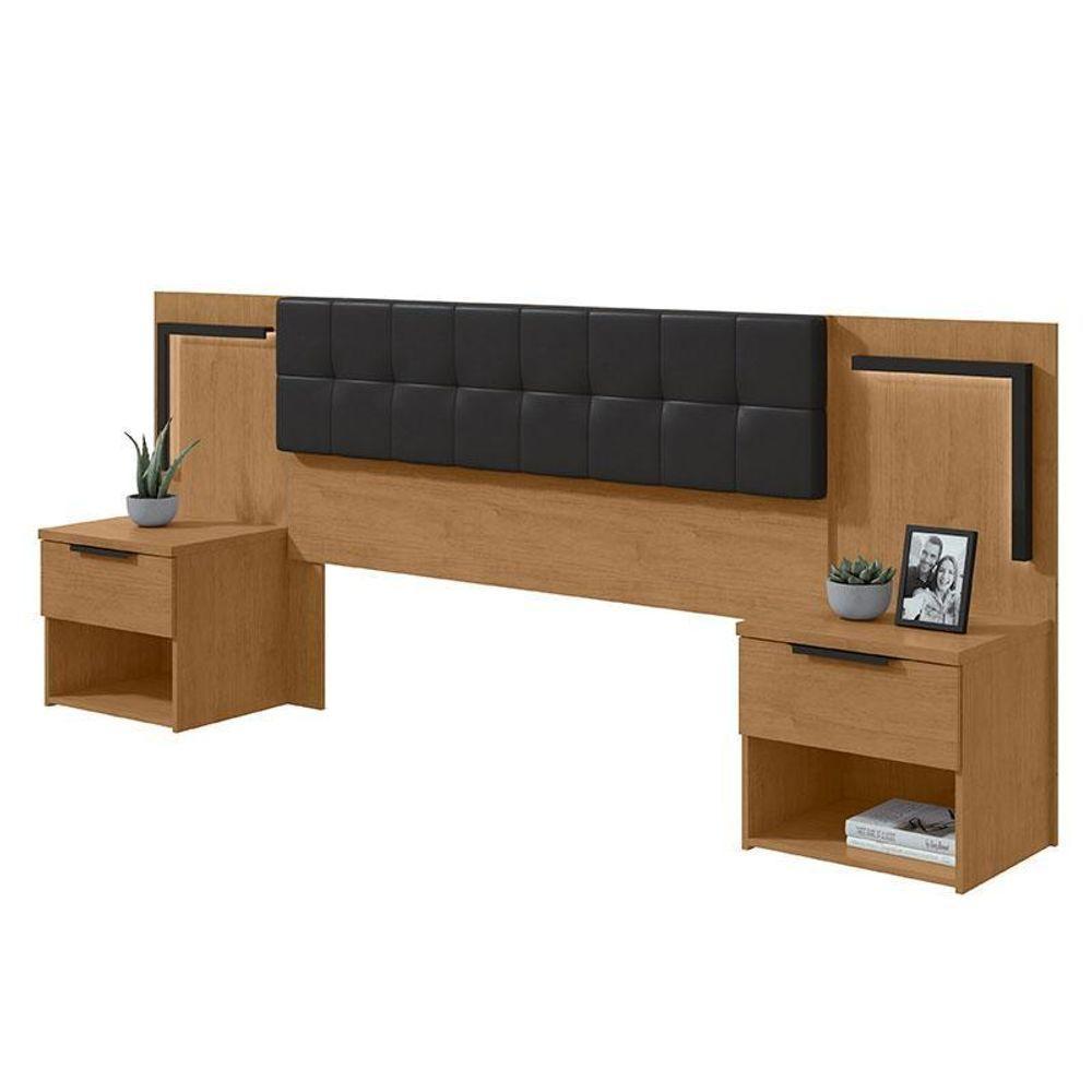 Cabeceira Box Casal 160 Ambiente Calitan Amêndoa Clean Com Led - Lopas - 2