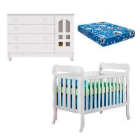 Berço Americano Lila E Cômoda Gran Selena Branco Brilho Com Colchão - Carolina - 1