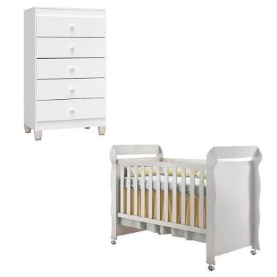 Berço Americano Mirelle com Cômoda Gaveteiro Ternura Baby em MDF Branco Brilho