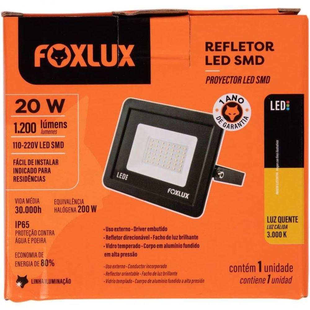 Kit 5 Refletor Led 20w 3000k Preto Bivolt Foxlux - 8