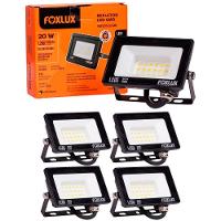 Kit 5 Refletor Led 20w 3000k Preto Bivolt Foxlux - 1