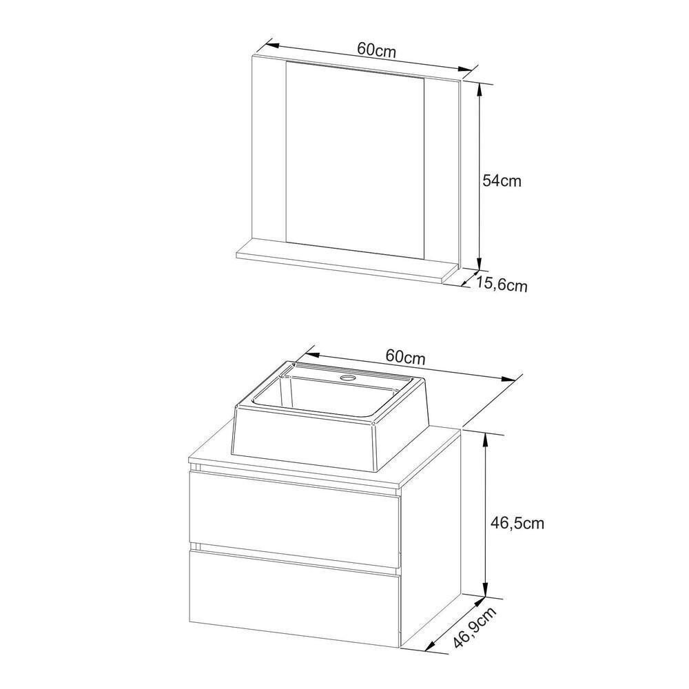 Gabinete De Banheiro Com Cuba E Espelheira 60cm Multimóveis Cr10097 Amêndoa/branco Amêndoa/branco - 2