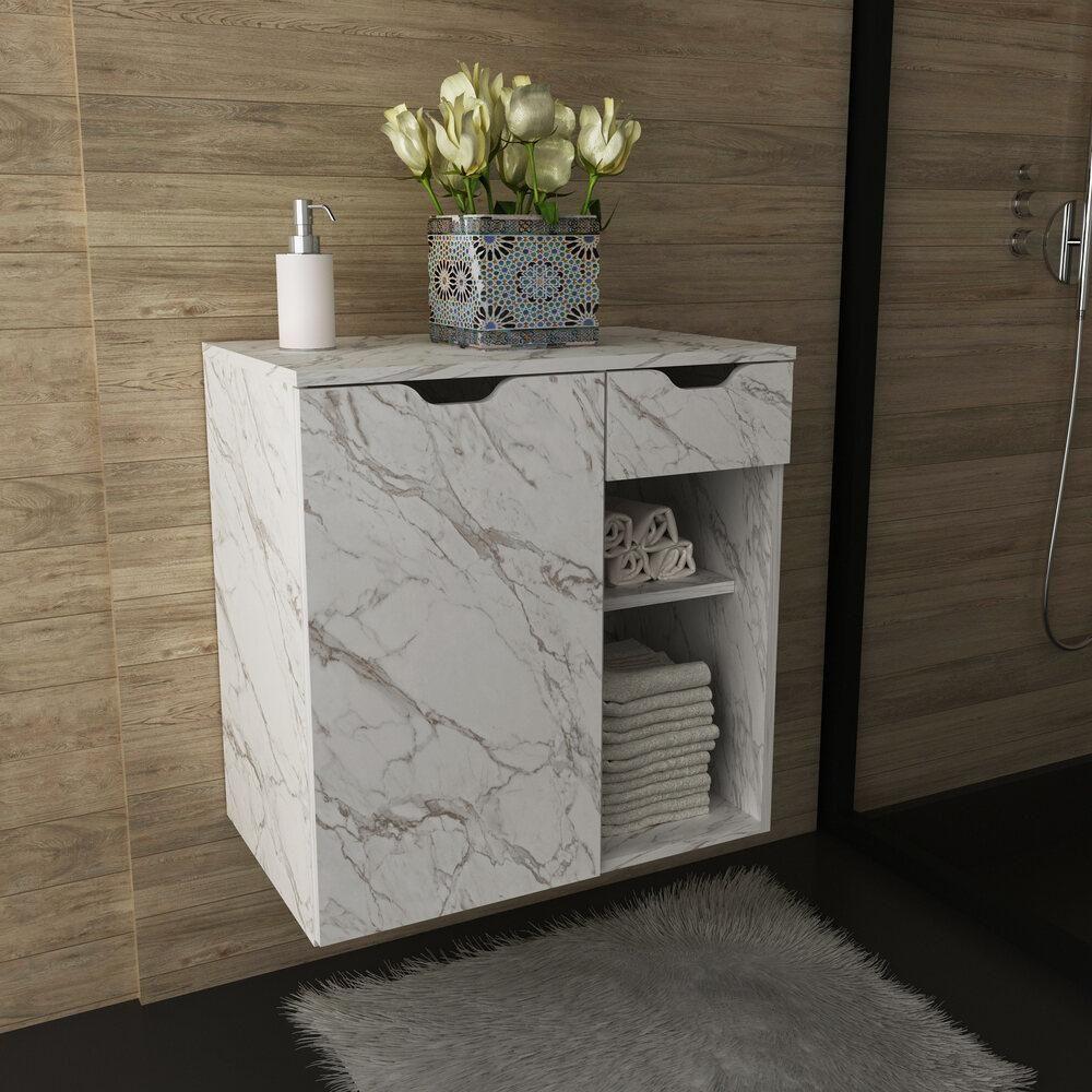 Gabinete Banheiro 1 Porta 1 Gaveta 60Cm Multimóveis Vcr10085 Mármore Branco Mármore Branco - 2