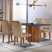 Sala De Jantar Mesa Olímpia 120cm Mdf Vidro Canto Copo Com 4 Cadeiras Turim / Grafite / Imbuia - 1