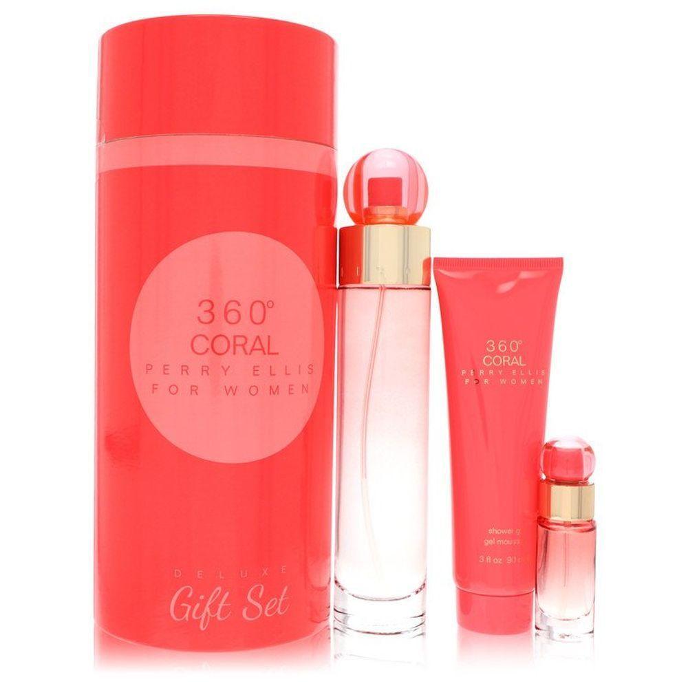 Perf.fem.perry Ellis 360 Coral - Kit Presente 100 Ml Eau De Parfum 7 Ml Mini Edp+90 Ml Gel De Banho - 2