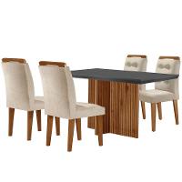 Sala De Jantar Mesa Olímpia 120cm Mdf Canto Reto Com 4 Cadeiras Carol Creme, Grafite E Imbuia - 6