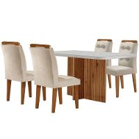Sala De Jantar Mesa Olímpia 120cm Mdf Vidro Canto Copo Com 4 Cadeiras Creme, Off White E Imbuia - 6