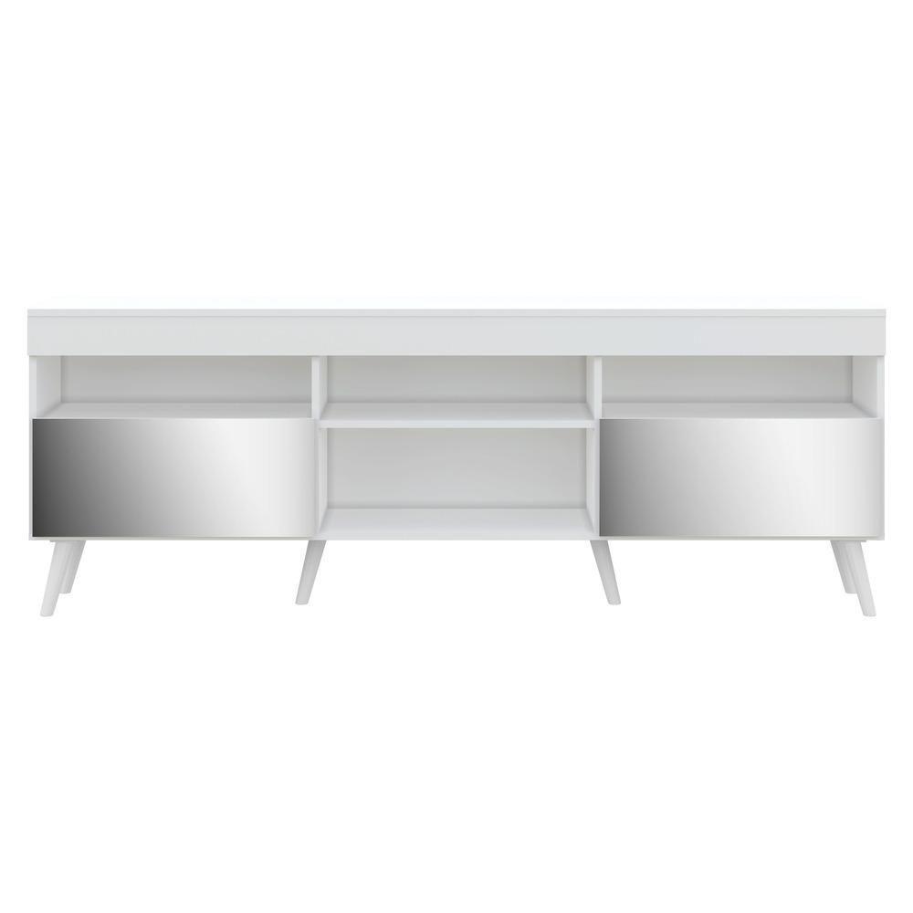 Rack Tv 65" Retrô Com Espelho 2 Portas Paris Multimóveis V3332 Branco Branco - 3