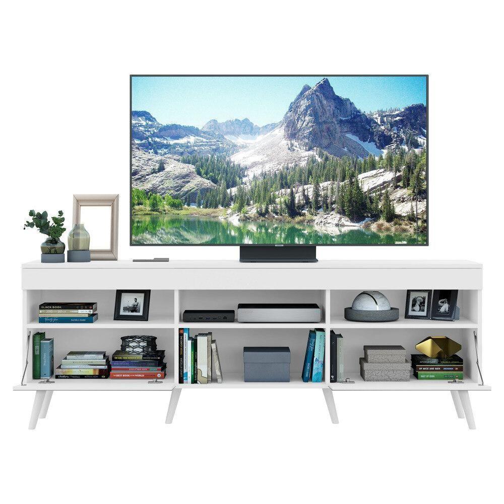 Rack Tv 65" Retrô Com Espelho 2 Portas Paris Multimóveis V3332 Branco Branco - 4