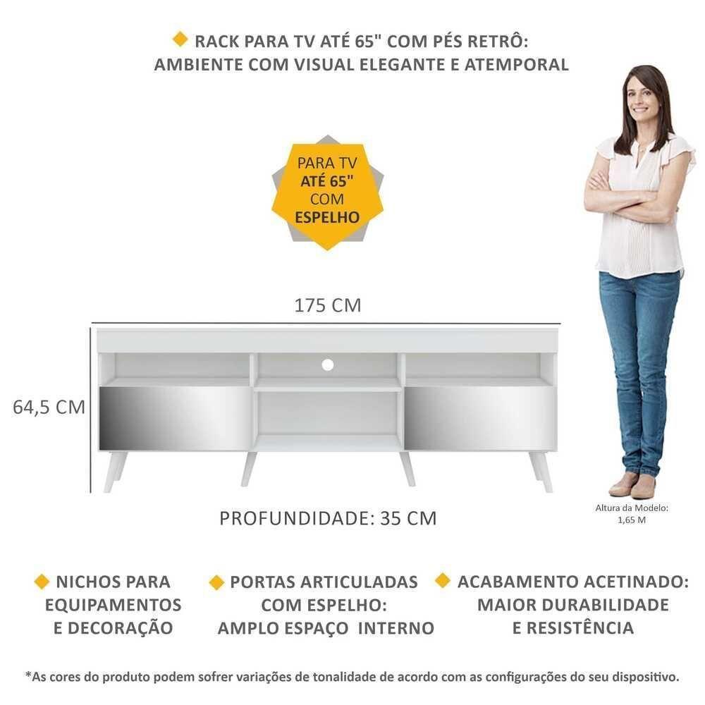Rack Tv 65" Retrô Com Espelho 2 Portas Paris Multimóveis V3332 Branco Branco - 6