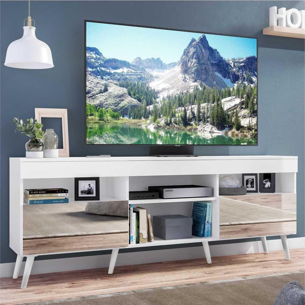 Rack Tv 65" Retrô Com Espelho 2 Portas Paris Multimóveis V3332 Branco Branco - 7