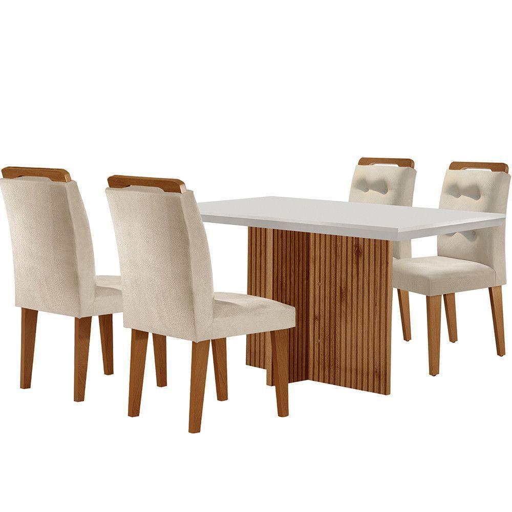 Sala De Jantar Mesa Olímpia 120cm Mdf Canto Reto Com 4 Cadeiras Carol Creme, Off White E Imbuia - 6