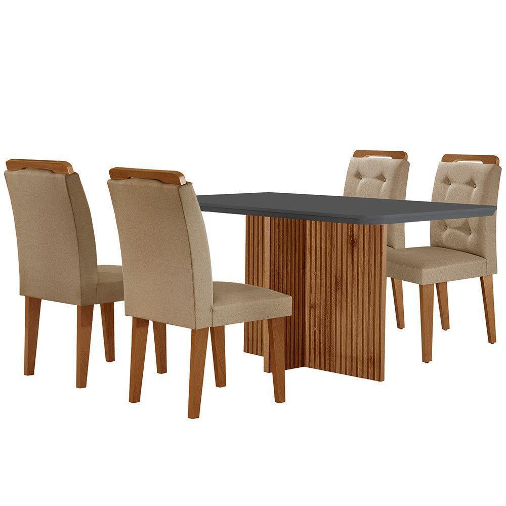 Sala De Jantar Mesa Olímpia 120cm Mdf Canto Copo Com 4 Cadeiras Carol Turim / Grafite / Imbuia - 6