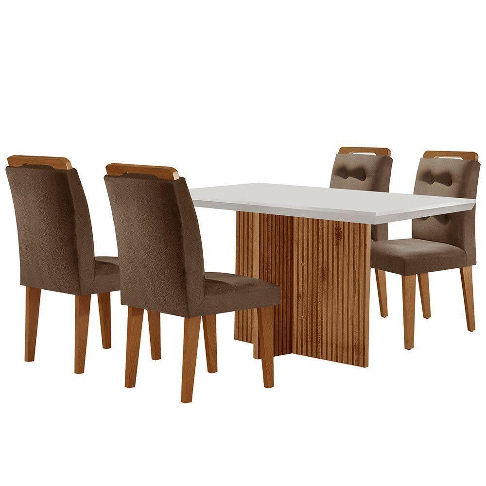 Sala De Jantar Mesa Olímpia 120cm Mdf Canto Reto Com 4 Cadeiras Carol Marrom, Off White E Imbuia - 7