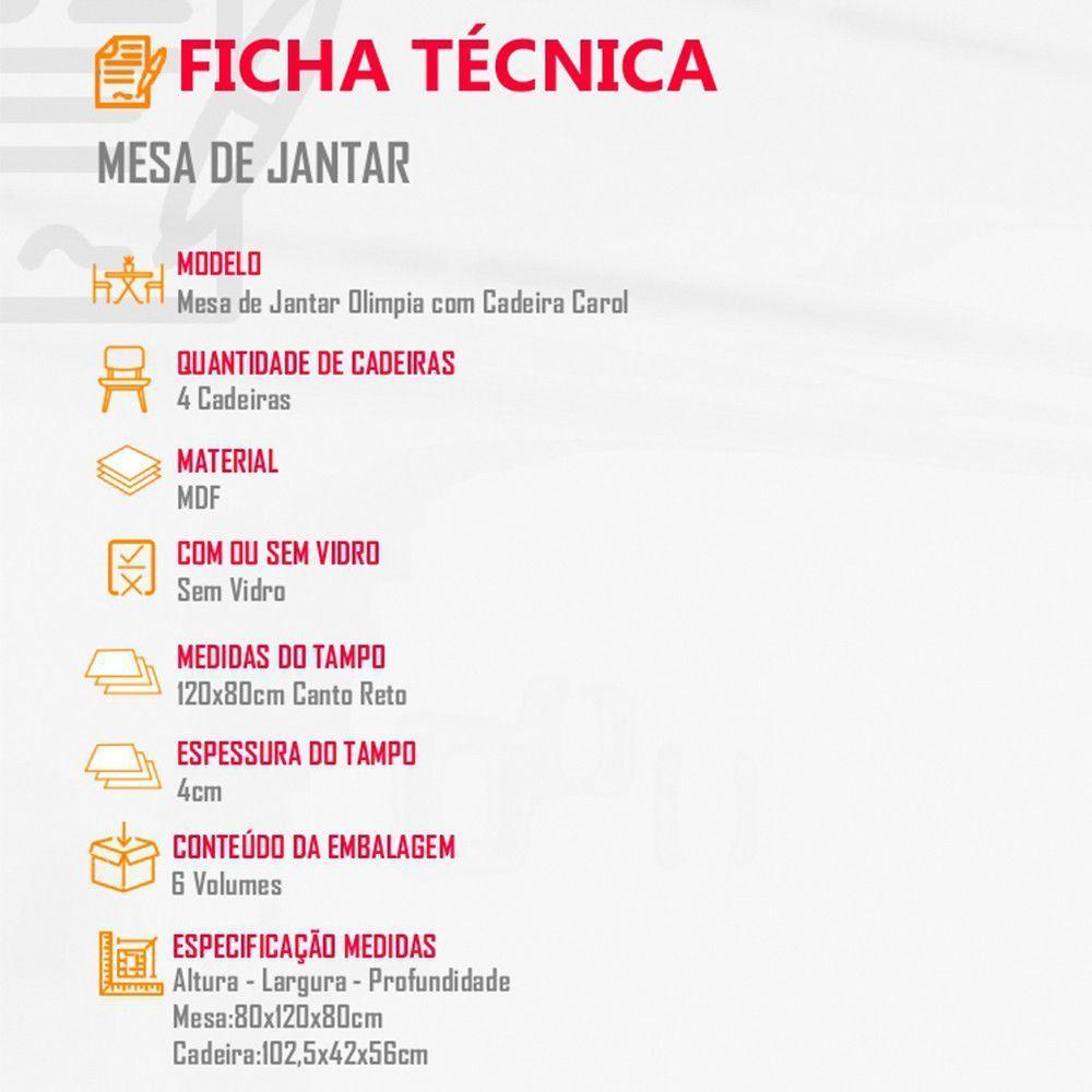 Sala De Jantar Mesa Olímpia 120cm Mdf Canto Reto Com 4 Cadeiras Carol Moderna Grafite Com Imbuia - 3