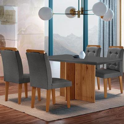 Sala De Jantar Mesa Olímpia 120cm Mdf Canto Reto Com 4 Cadeiras Carol Moderna Grafite Com Imbuia