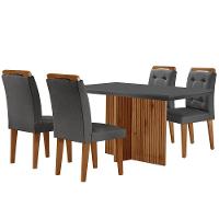 Sala De Jantar Mesa Olímpia 120cm Mdf Canto Reto Com 4 Cadeiras Carol Moderna Grafite Com Imbuia - 6