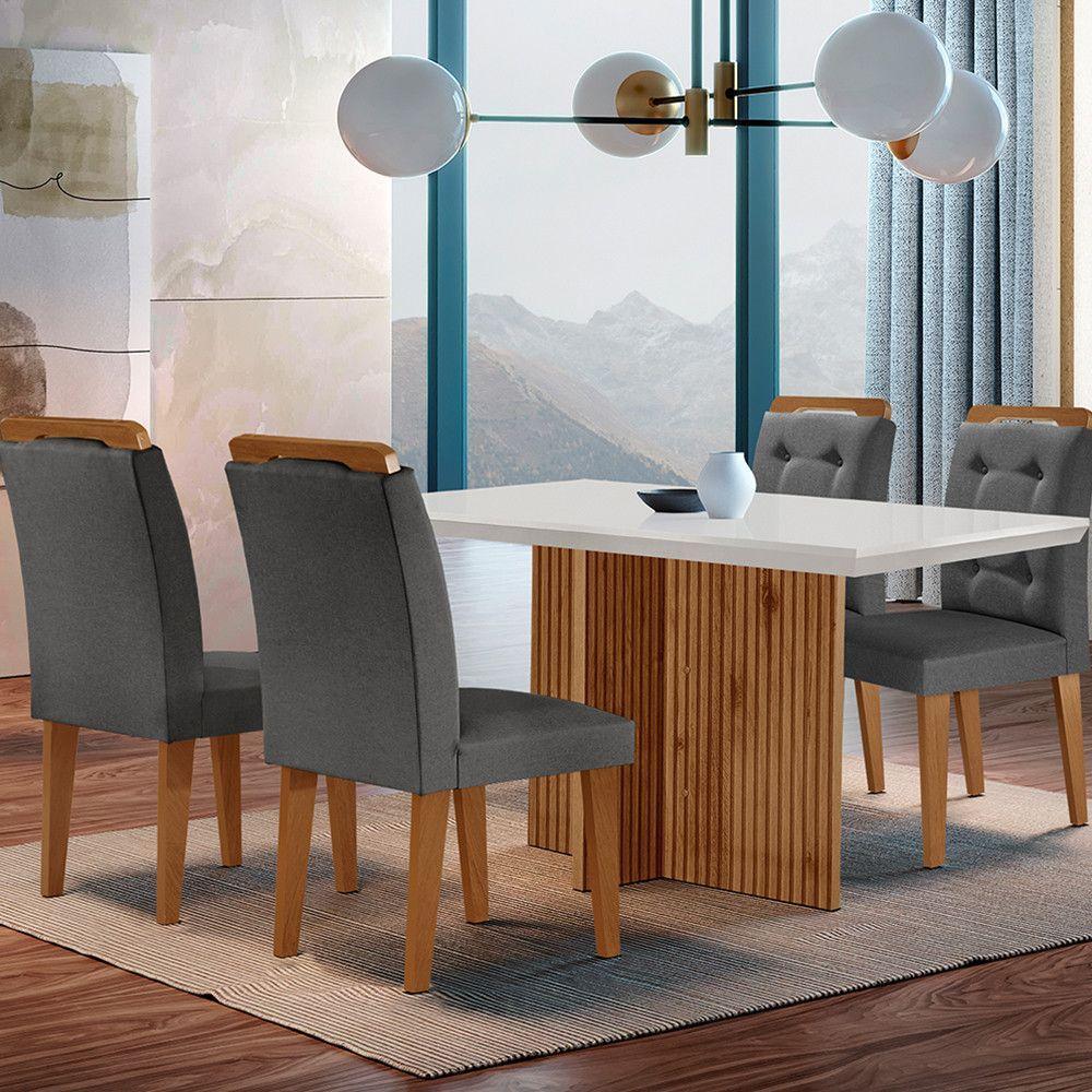 Sala De Jantar Mesa Olímpia 120cm Mdf Canto Reto Com 4 Cadeiras Carol Grafite, Off White E Imbuia - 1