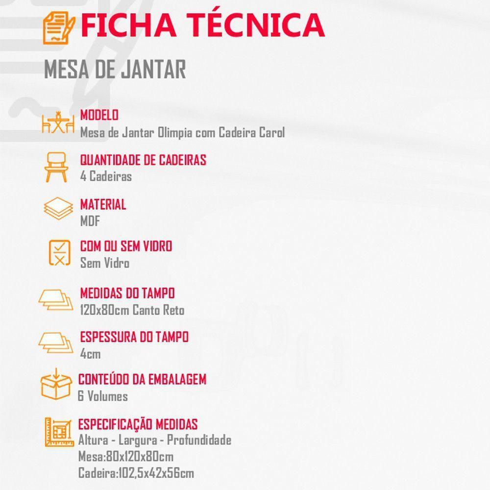 Sala De Jantar Mesa Olímpia 120cm Mdf Canto Reto Com 4 Cadeiras Carol Grafite, Off White E Imbuia - 3