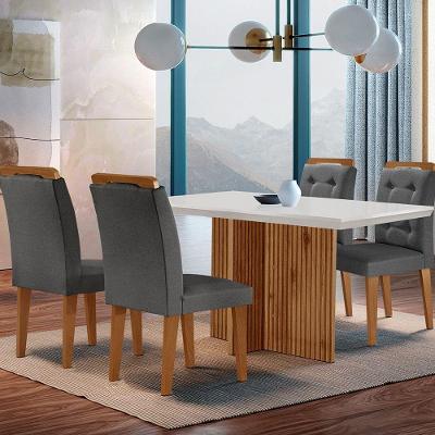 Sala de Jantar Olimpia 4 Lugares Tampo MDF com Cadeiras Carol Grafite Off White e Imbuia 120cm