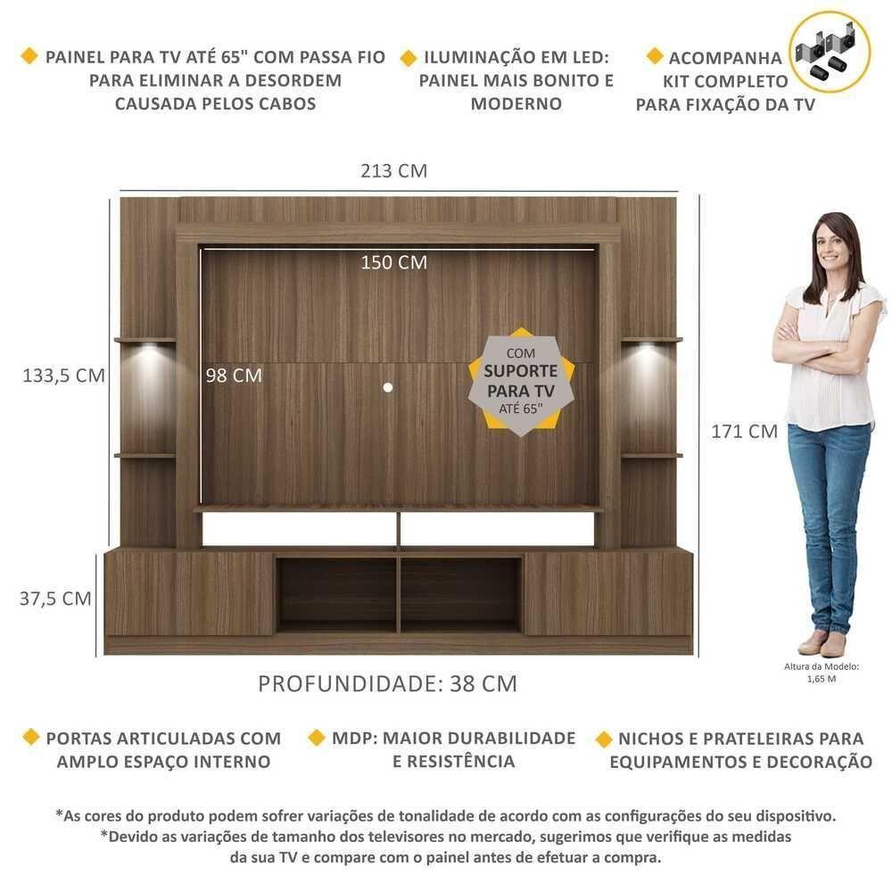 Estante Com Suporte Tv 65" E Leds Berlim Multimóveis V3384 Madeirada Madeirado - 6