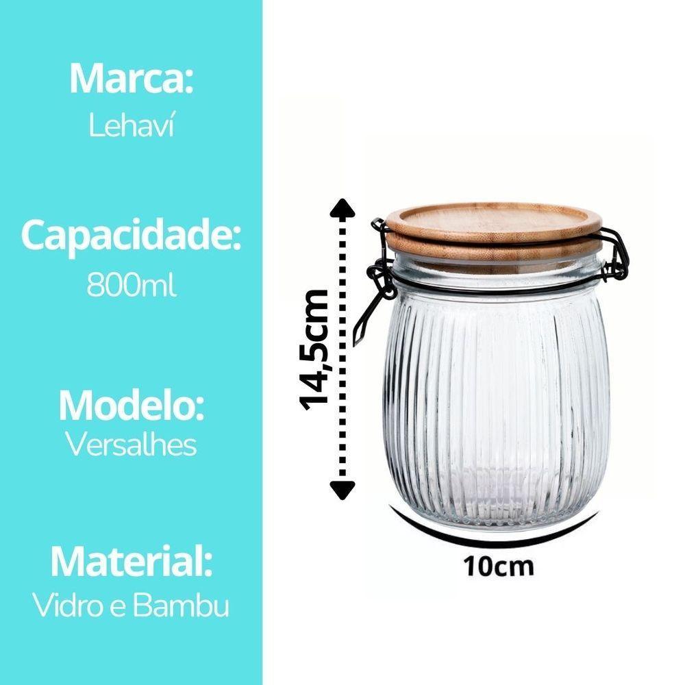 Pote Vidro Hermético Versalhes Tampa Bambu Trava Prime 800ml - Lehaví - 3