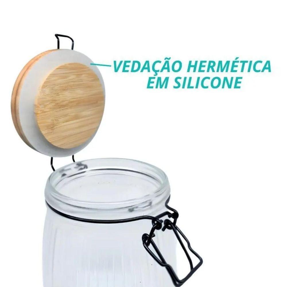 Pote Vidro Hermético Versalhes Tampa Bambu Trava Prime 800ml - Lehaví - 6