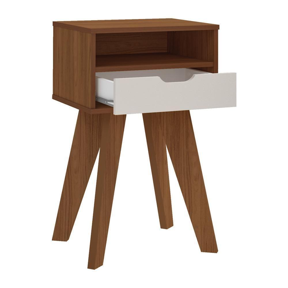 Mesa Lateral Retrô Com Gaveta Multimóveis Cr45135 Cedro/Off White Cedro/Off White - 4