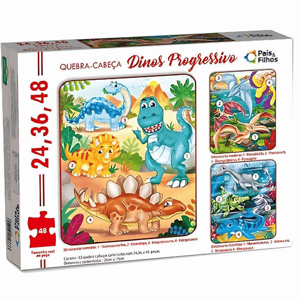 Puzzle Progressivo Dinos 24, 32, 48 Peças - Pais E Filhos - 3