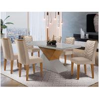 Mesa Tampo Mdf E Vidro Com 6 Cadeiras Creme/Off White/Imbuia - 1