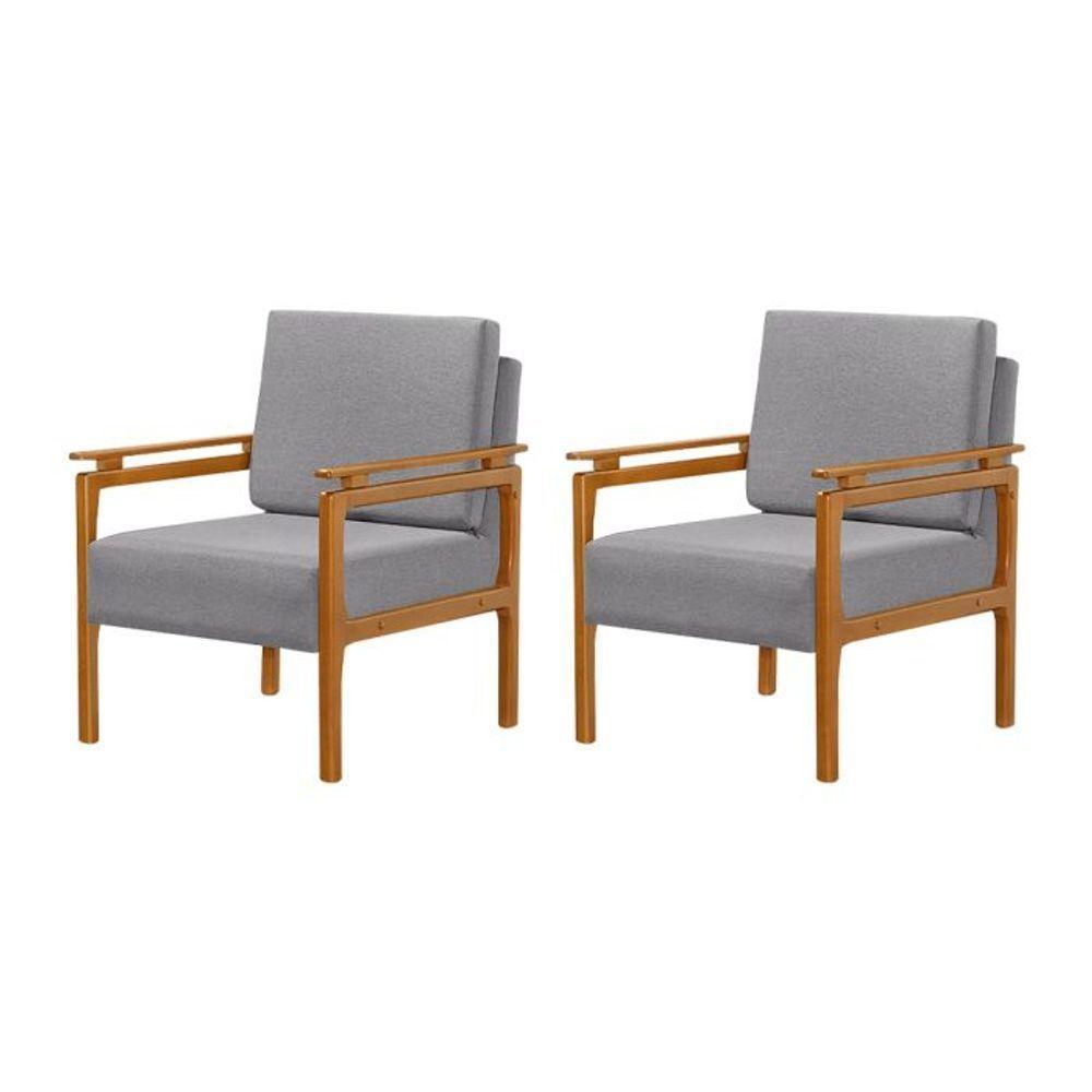 Kit 2 Poltronas Decor Pés Madeira Maciça Yasmin Linho Cinza - 1