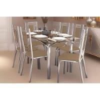 Sala De Jantar Completa Elba C- Tampo De Vidro 80x150cm E 6 Cadeiras Florença Cromada - Courano Capuccino - Kappesberg - 1
