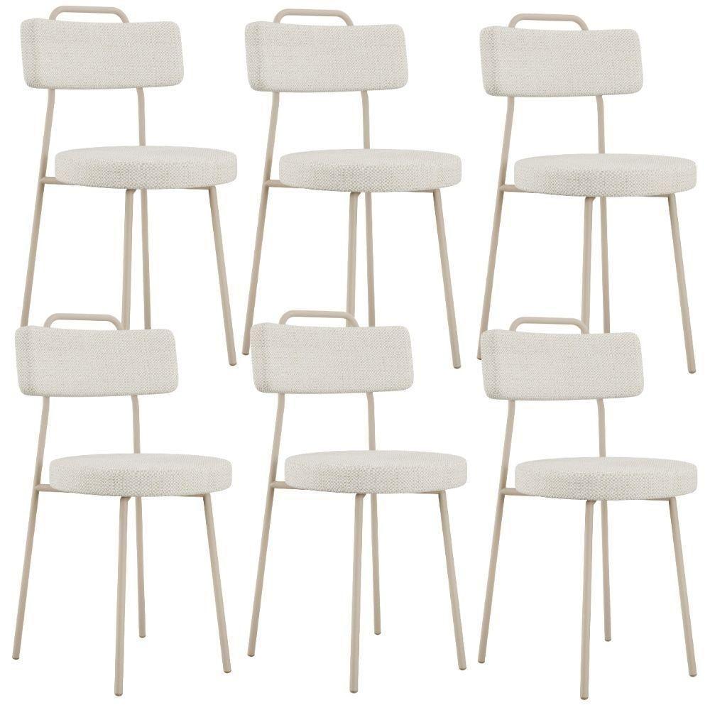 Kit 06 Cadeiras Decorativas Estofada Sala Jantar Barcelona Arena L02 Linho Champagne - Lyam - 1