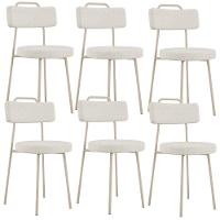 Kit 06 Cadeiras Decorativas Estofada Sala Jantar Barcelona Arena L02 Linho Champagne - Lyam - 1