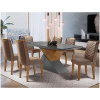 Mesa Tampo Mdf E Vidro 6 Cadeiras Marrom/Grafite/Imbuia - 1