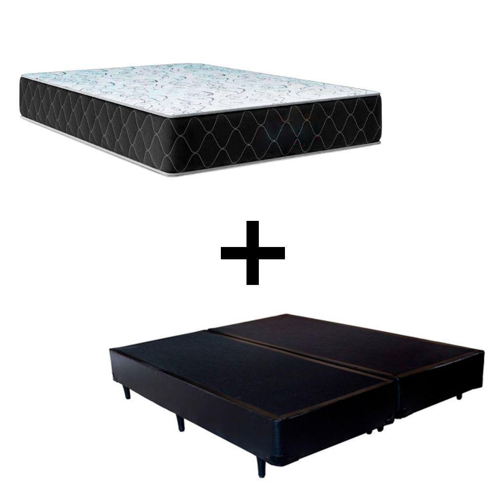 Cama Box King 193 Tecido Sintético Preto Com Colchão Marrocos - Poliéster - Espuma D33 30cm - 1