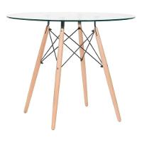 Conjunto De Mesa De Jantar Vidro 90cm Com 4 Cadeiras Rainer Em Palha Natural Design, Conforto E Sofisticação