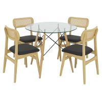 Conjunto De Mesa De Jantar Vidro 90cm Com 4 Cadeiras Rainer Em Palha Natural Design, Conforto E Sofisticação - 6